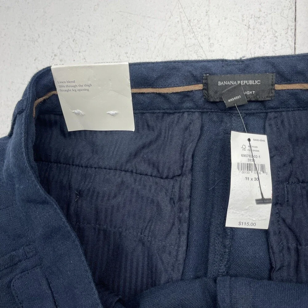 Banana Republic Pants Mens 31x30 Blue Slim Straight Linen Blend Chino Trouser